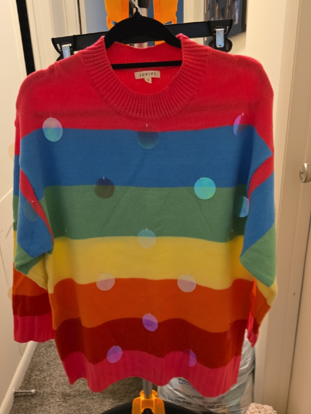 NWT JODIFL Coral Pink and Light Blue Striped Knit Sweater